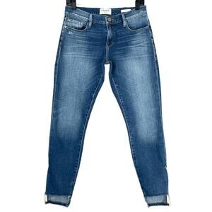 FRAME Le Garcon Melbourne Jeans Step Hem Zippered Ankle Blue Denim Size 26